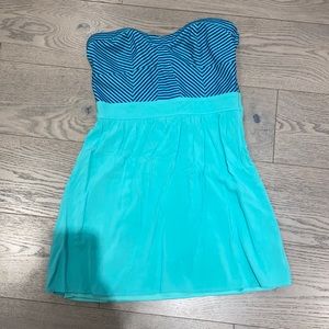 Teal and blue striped sleeveless dress